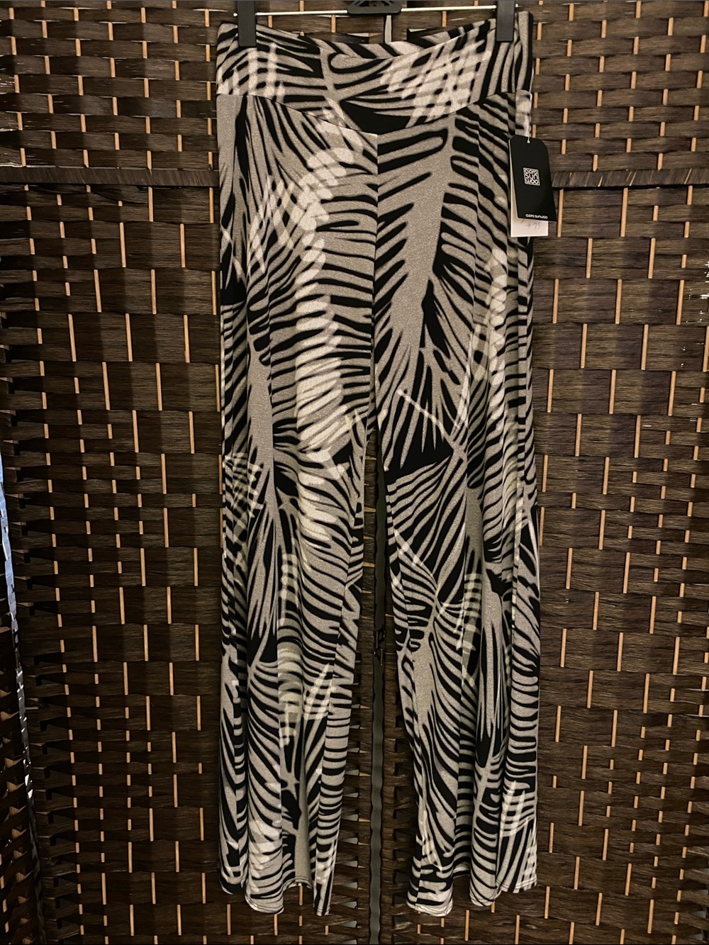 Clara Sun Woo Black & White Printed Wide-Leg Pants Size Small